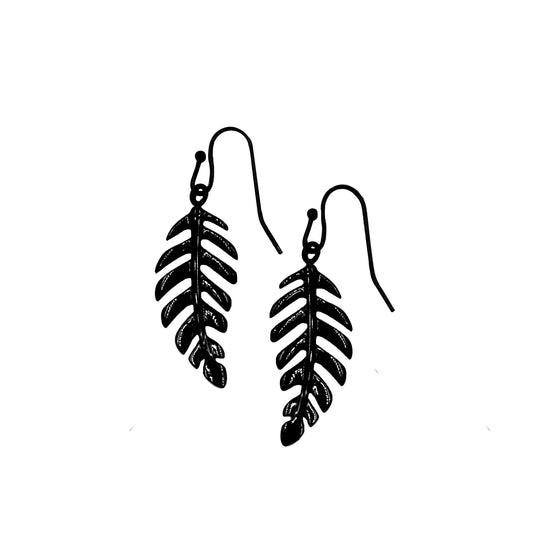 Goddess Collection - Black Laurel Leaf Drop Earrings