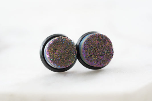 Stone Collection - Black Elara Cosmic Quartz Stud Earrings