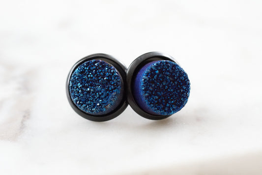 Stone Collection - Black Ondine Blue Quartz Stud Earrings