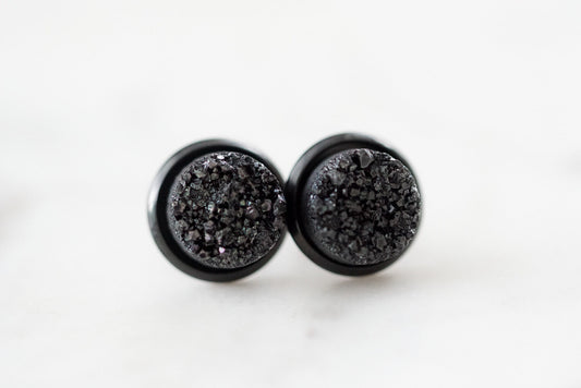 Stone Collection - Black Raven Quartz Stud Earrings
